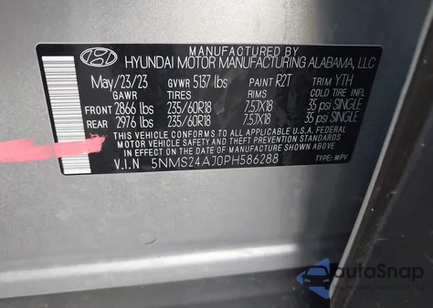 2023 Hyundai Santa Fe Sel from USA, damaged, VIN 5NMS24AJ0PH586288
